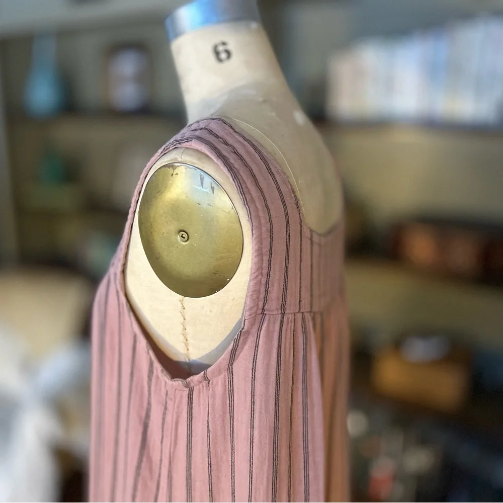 Cotton Dusty Rose Dress with Black Pinstripes - Picture 6 of 11